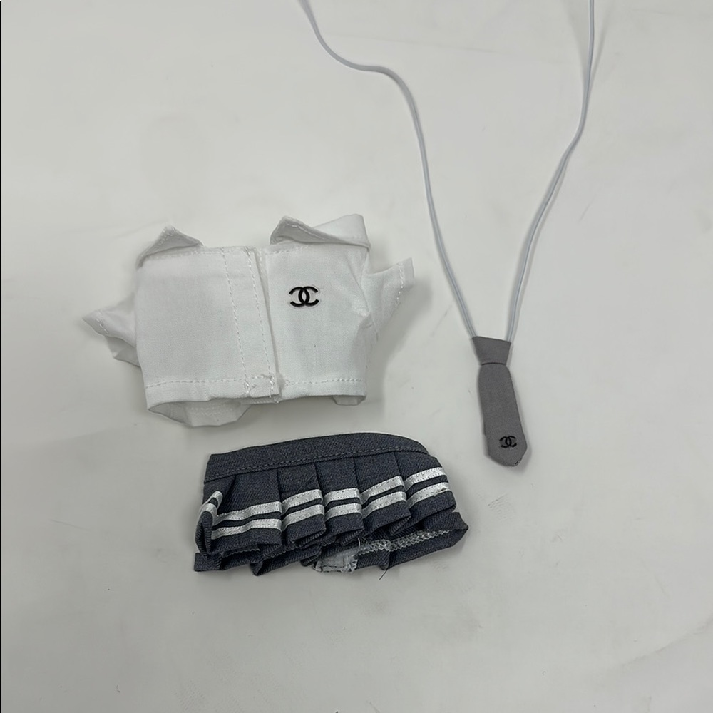 Labubu school girl outfit shirt skirt and tie
